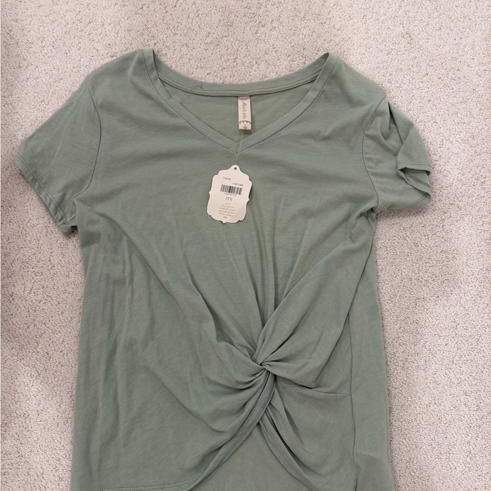 Women's Green V-Neck Twist Top